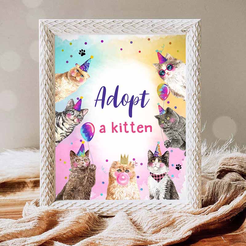 Adopt a Kitten Birthday Table Decor Cat Party, Kitty Birthday Invitation