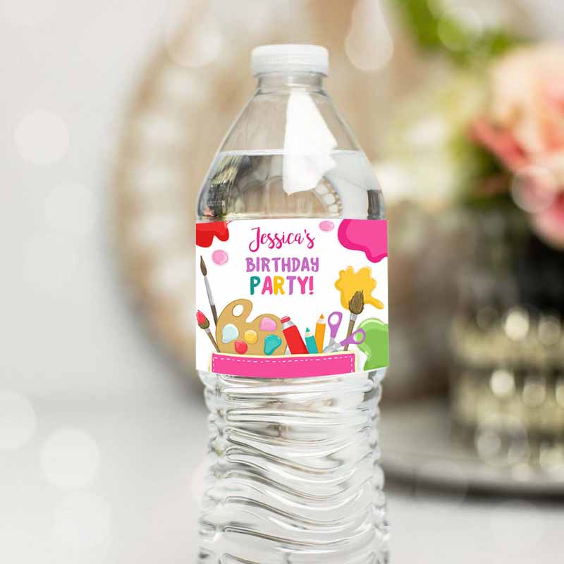 Art Party, Water Bottle Label Painting Birthday Craft Birthday Invitation