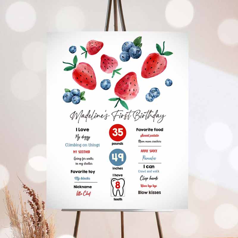 Farm Animal Invitation, Milestones Sign Strawberry BlueGirl Farmers Invitation