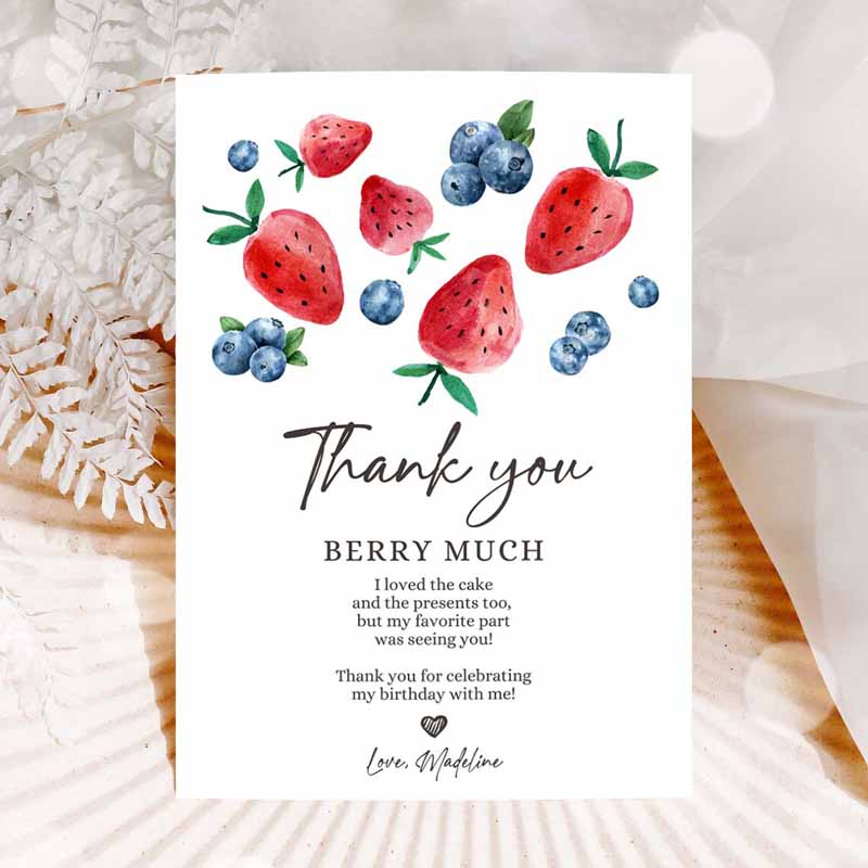 Farm Animal Invitation, Blueberry Strawberry Thank You Card Berry Sweet Farmers Invitation