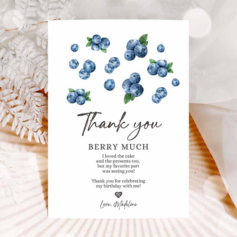 Farm Animal Invitation, Blueberry Thank You Card Berry Sweet Farmers Market Invitation