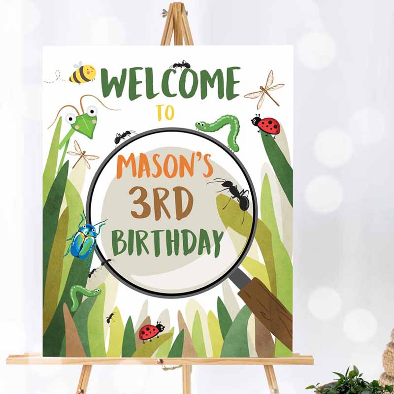 Bug Birthday Party, Welcome Sign Boy Bug Party, Outdoor Bug Hunt Invitation