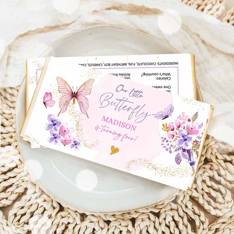 Floral Invitation, Butterfly Chocolate Bar Labels Candy Bar Wrapper Purple Watercolor Floral Lavender Invitation