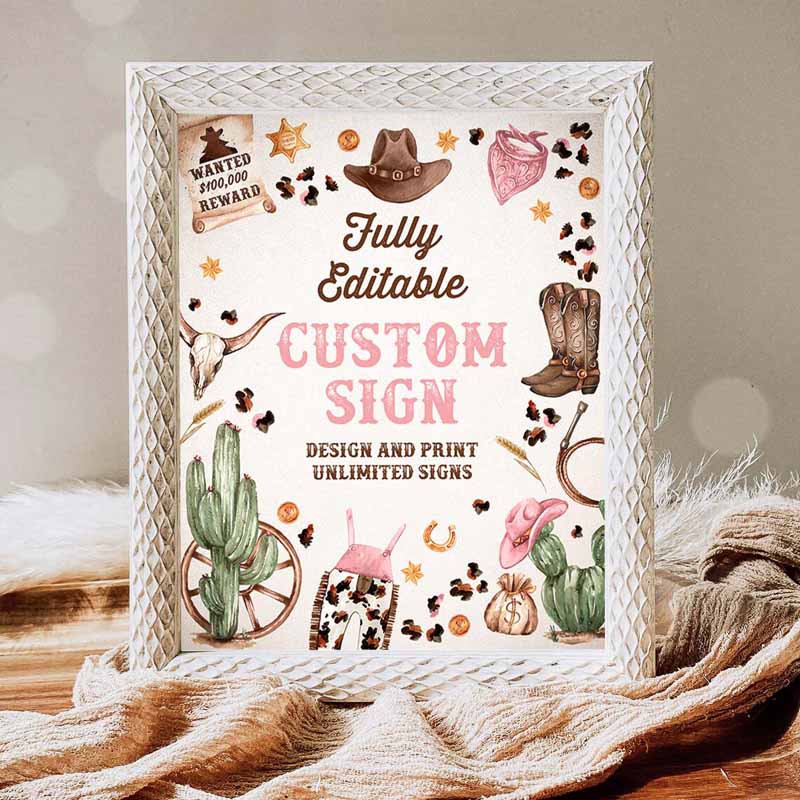 Cowgirl Invitation, Cowgirl Birthday Party, Custom Sign Wild West Cowgirl Rodeo Birthday Invitation