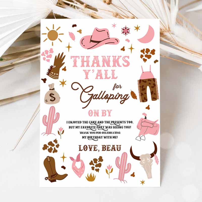 Cowgirl Invitation, Cowgirl Birthday Party, Thank You Card Wild West Cowgirl Rodeo Birthday Invitation