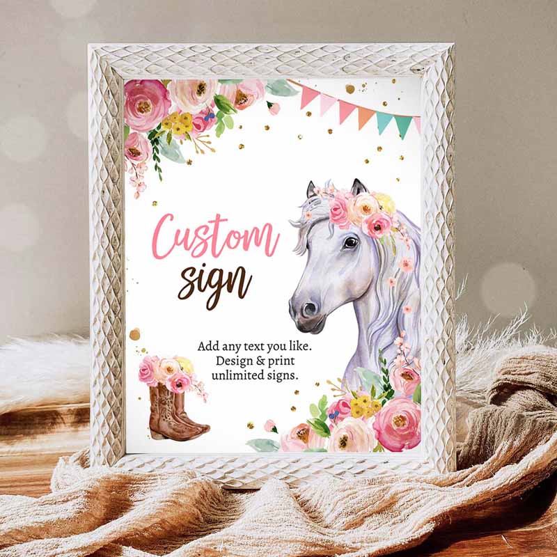 Cowgirl Invitation, Custom Horse Birthday Saddle Up Cowgirl Party Pink Horse Invitation