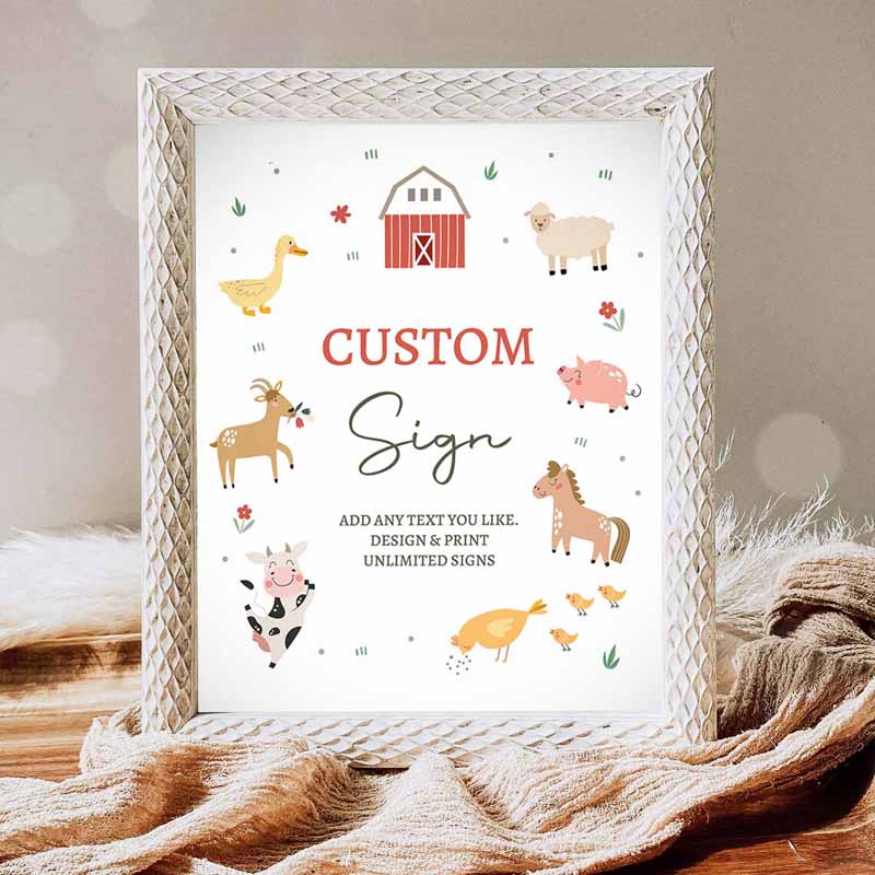 Farm Animal Invitation, Custom Sign Farm Animals Sign Pink Barnyard Birthdayations Boy Cow Invitation