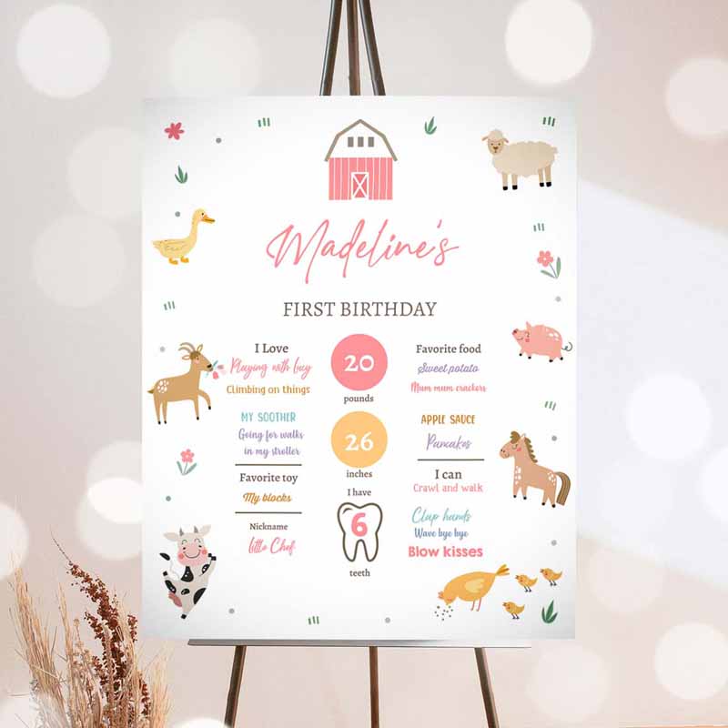 Farm Animal Invitation, Farm Animals Birthday, Milestones Sign Girl Pink Farm Minimalist Barnyard Bash Invitation