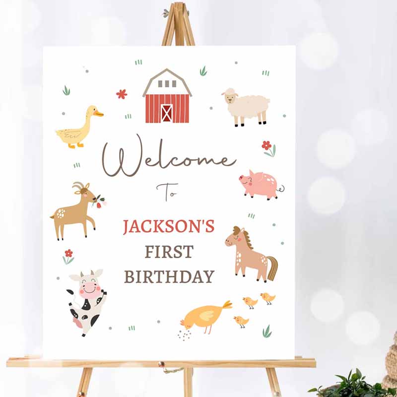 Farm Animal Invitation, Farm Birthday, Welcome Sign Barnyard Birthday, Welcome Sign Farm Animals Birthday Invitation