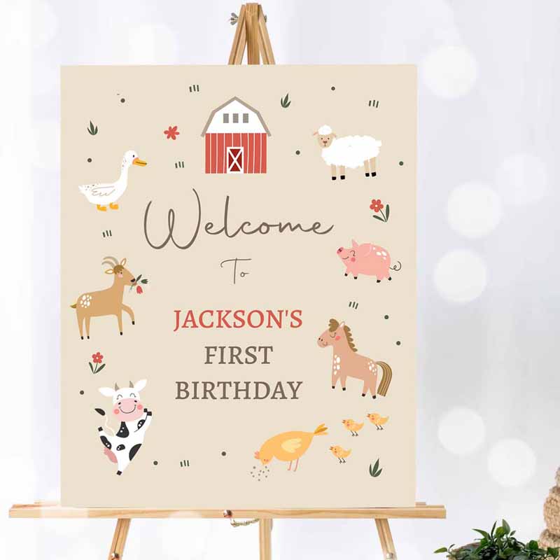 Farm Animal Invitation, Farm Birthday, Welcome Sign Barnyard Birthday, Welcome Sign Farm Animals Birthday Invitation