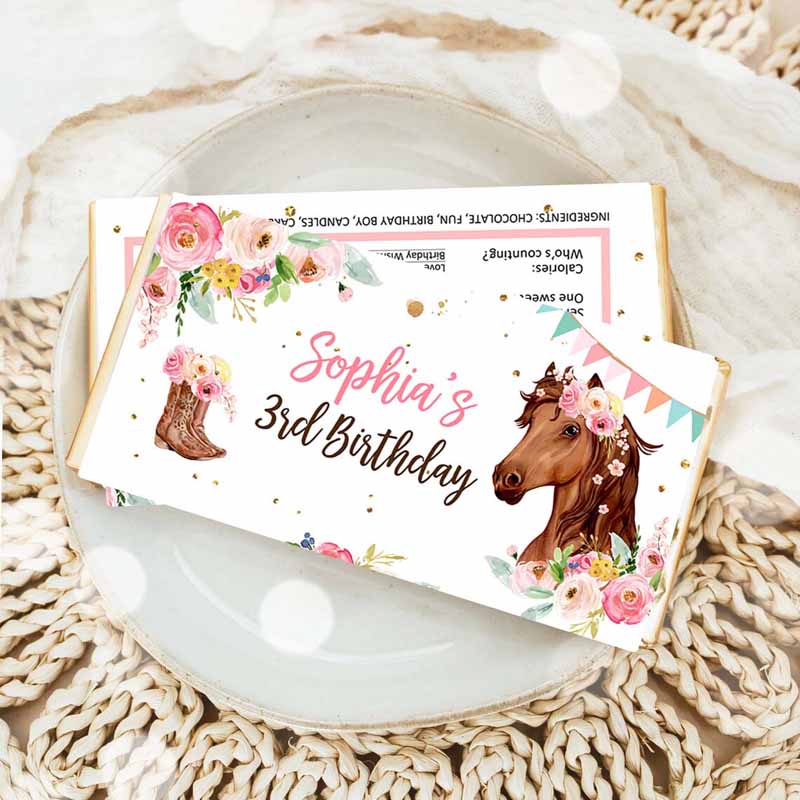 Cowgirl Invitation, Horse Chocolate Bar Labels Candy Bar Wrapper Horse Birthday, Cowgirl Floral Invitation