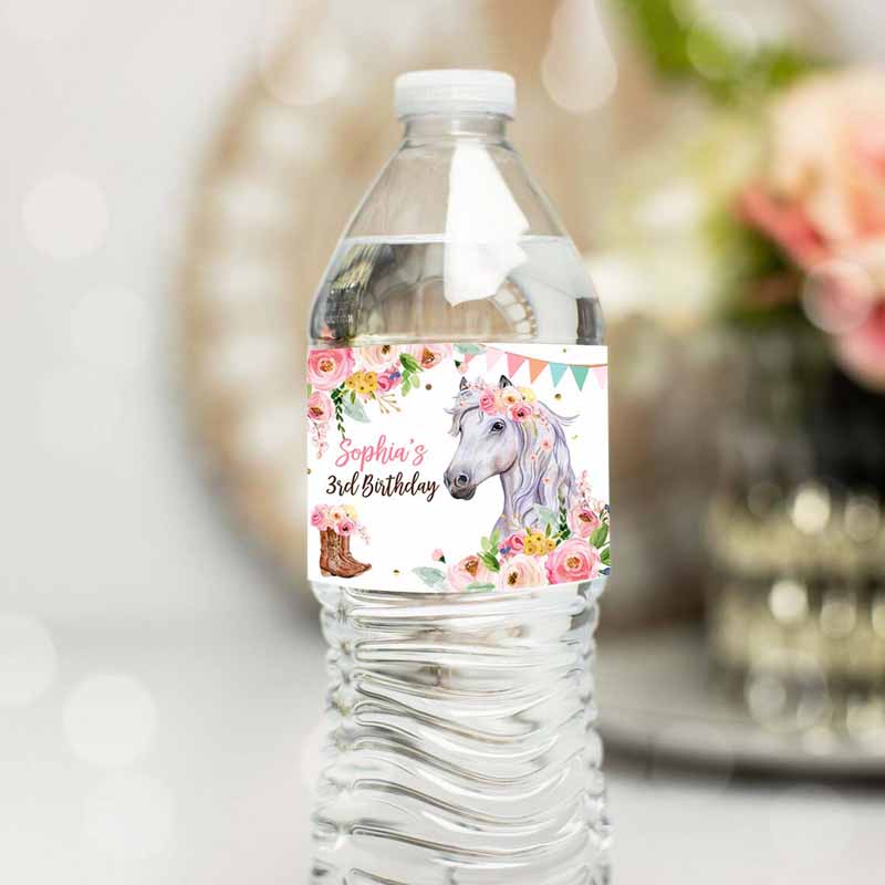 Cowgirl Invitation, Horse Water Bottle Label Horse Birthday Cowgirl Pony Party Invitation