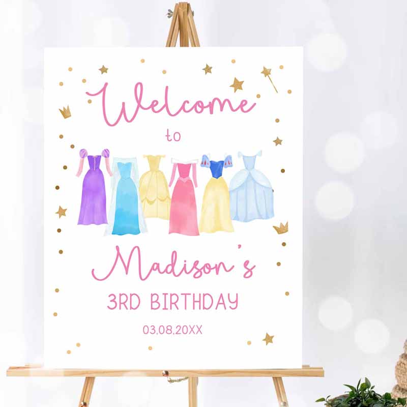 Princess Invitation, Princess Birthday, Welcome Sign Girl Princess Welcome Royal Dress-up Party Invitation