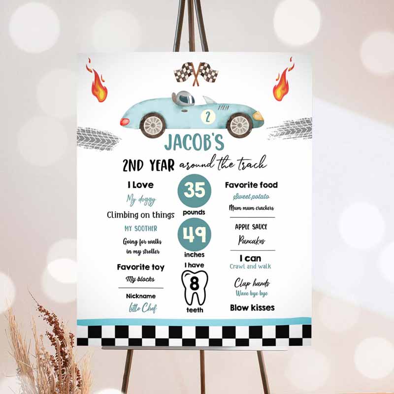 Racing Racing Birthday, Milestone Sign 2nd Birthday, 2 Invitation