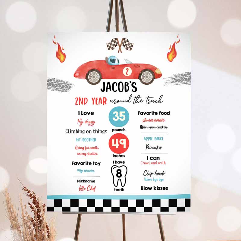 Racing Racing Birthday, Milestones Sign 2nd Birthday, 2 Invitation