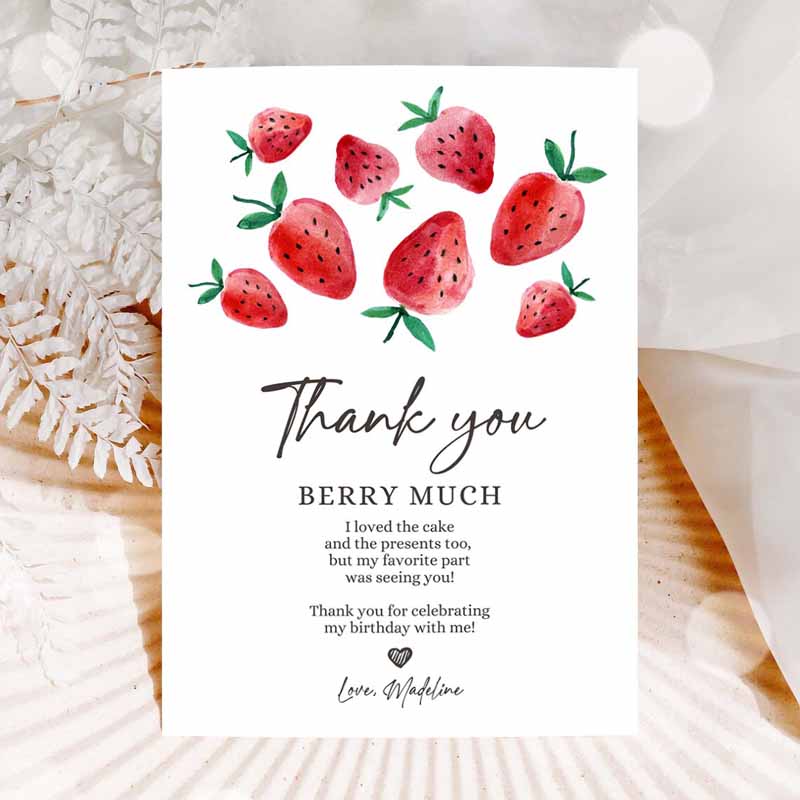 Farm Animal Invitation, Strawberry Thank You Card Strawberry Birthday, First Birthday, Berry Much Farmers Market Invitation