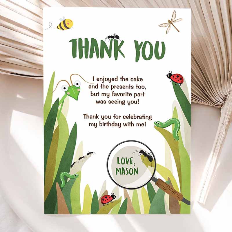 Thank You Card Bug Thank you Note Bug Birthday, Insect Party Invitation