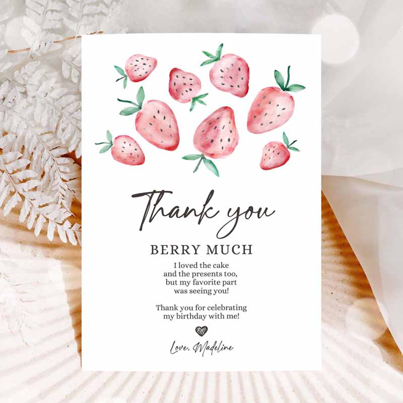 Farm Animal Invitation, Thank You Card Strawberry Birthday, First Birthday, Berry Much Farmers Market Strawberries Invitation