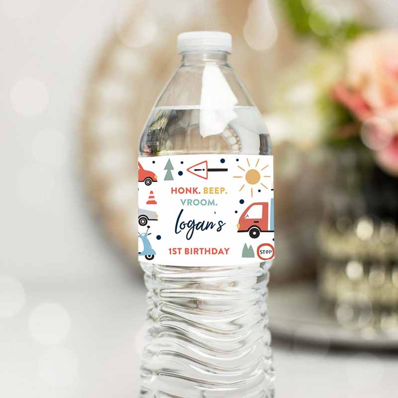 Water Bottle Labels Trucks Cars Diggers Tractor First Responders Birthday Invitation