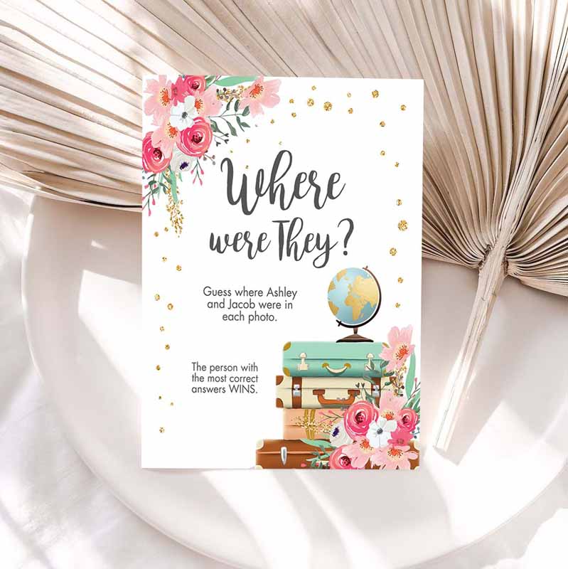 Floral Invitation, Where were They Bridal Shower Game Wedding Shower Activity Floral Travel Invitation