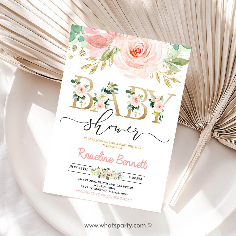 Floral Invitation, Blush Pink Floral Baby Shower Invitation, Baby Shower Invitation, Sweet Invitation