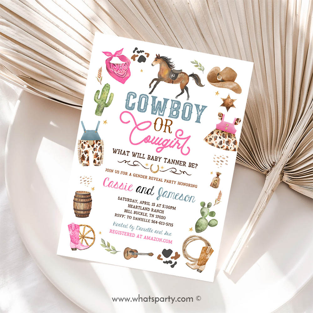 Cowgirl Invitation, Cowgirl or Cowboy Gender Reveal Invitation, Boy or Girl Wild West Baby Shower Invite