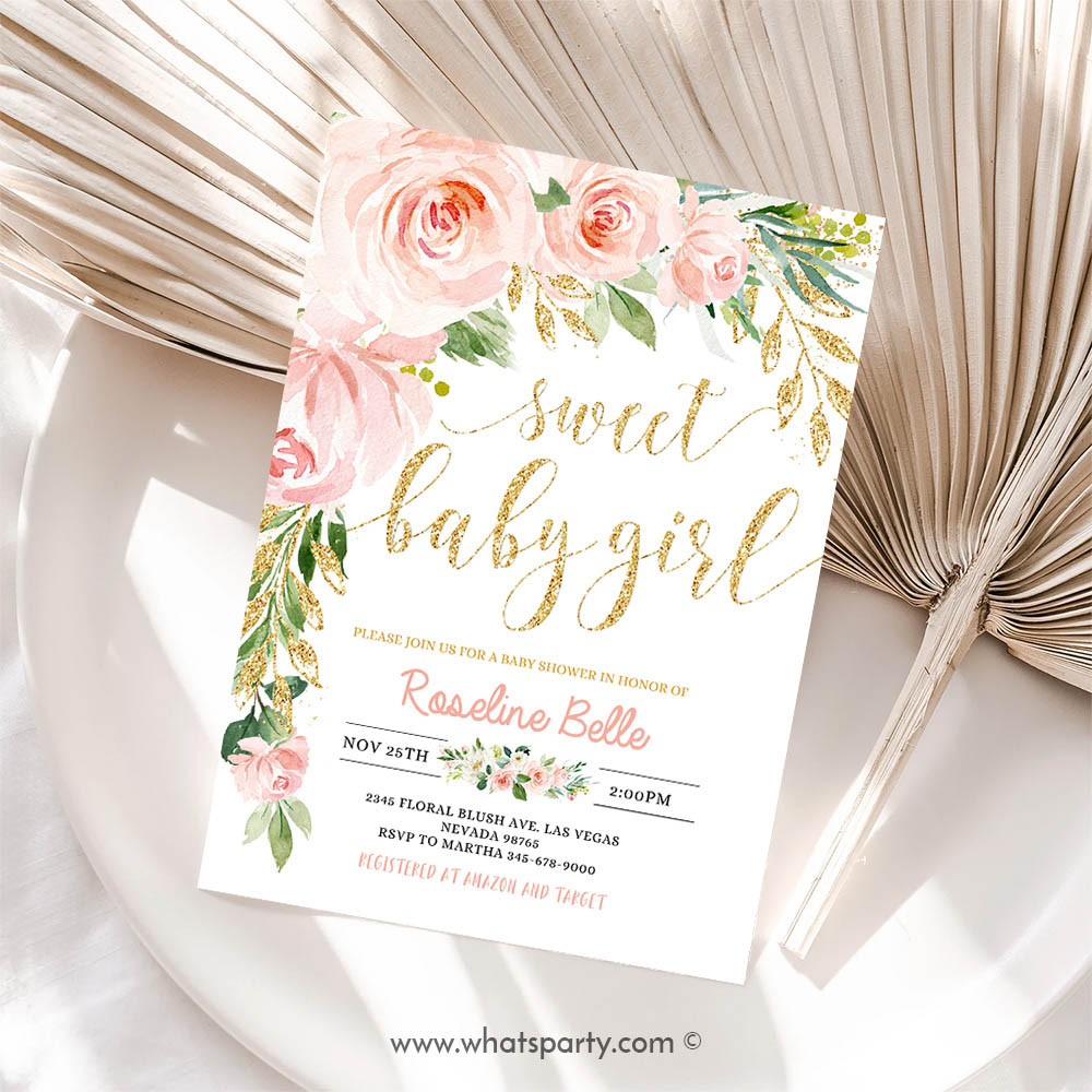 Floral Invitation, Floral Invitation, Blush Pink Floral Baby Shower Invitation, Baby Shower Invitation