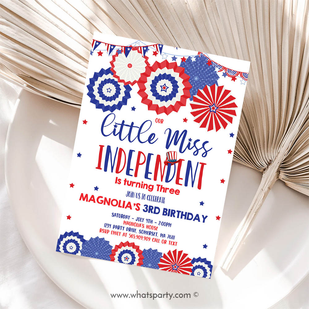 4th Of July Invitation, Little Miss Independent Birthday Invitation, 4th Of July Birthday Invitation