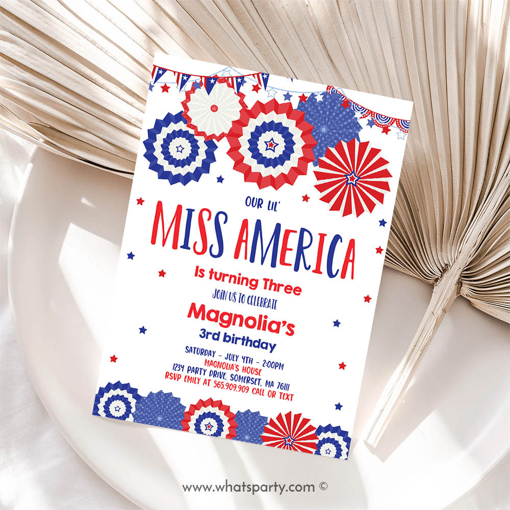 4th Of July Invitation, 4th Of July Little Miss Independent Birthday, Memorial Day Birthday Invitation