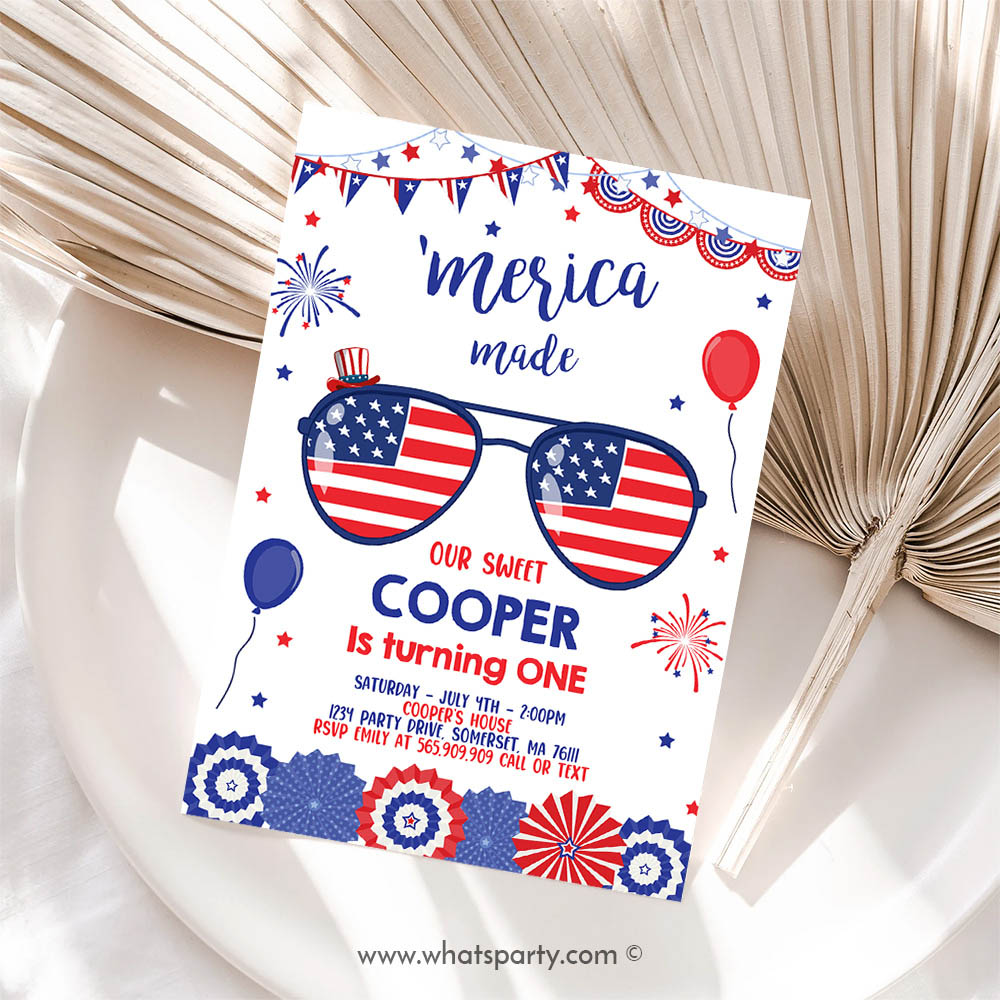 4th Of July Invitation, Merica Made 1st Birthday, Memorial Day, 4th Of July Birthday Invitation