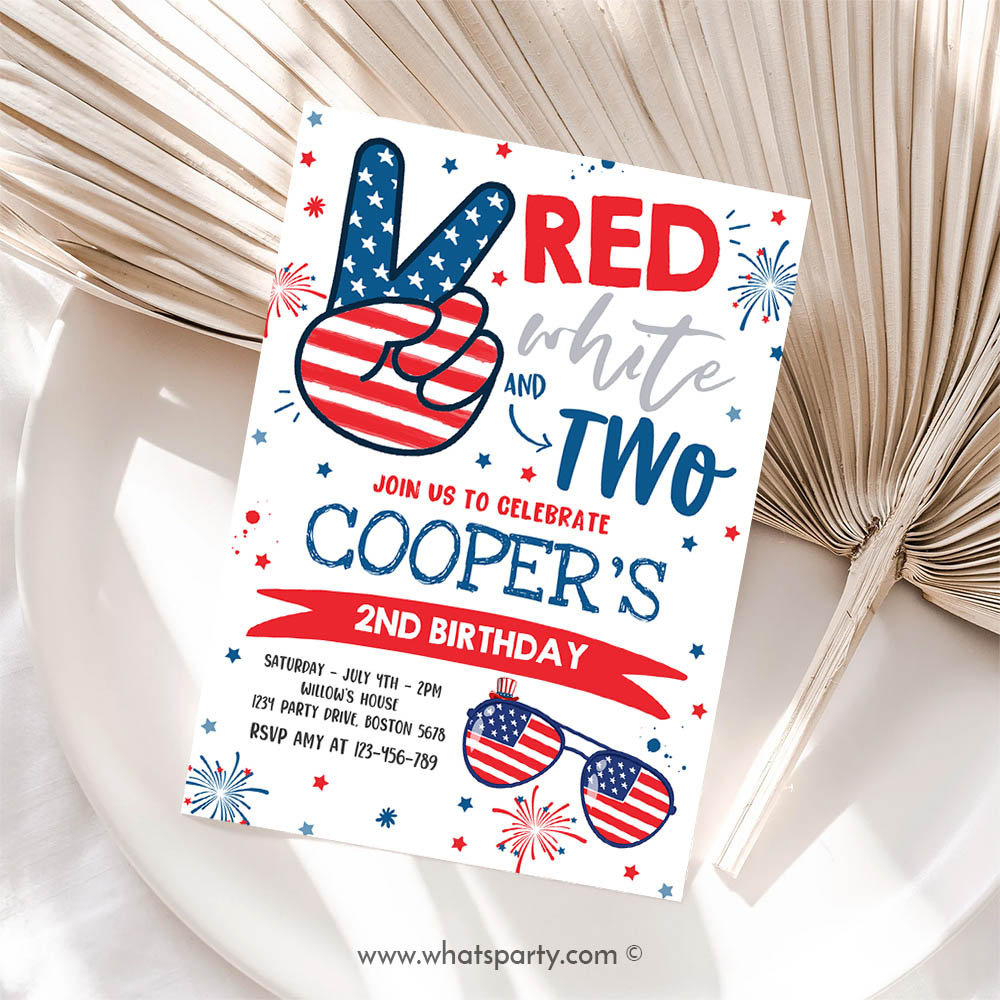 4th Of July Invitation, 4th Of July Red White And Two 2nd Birthday Party, Memorial Day Birthday Invitation