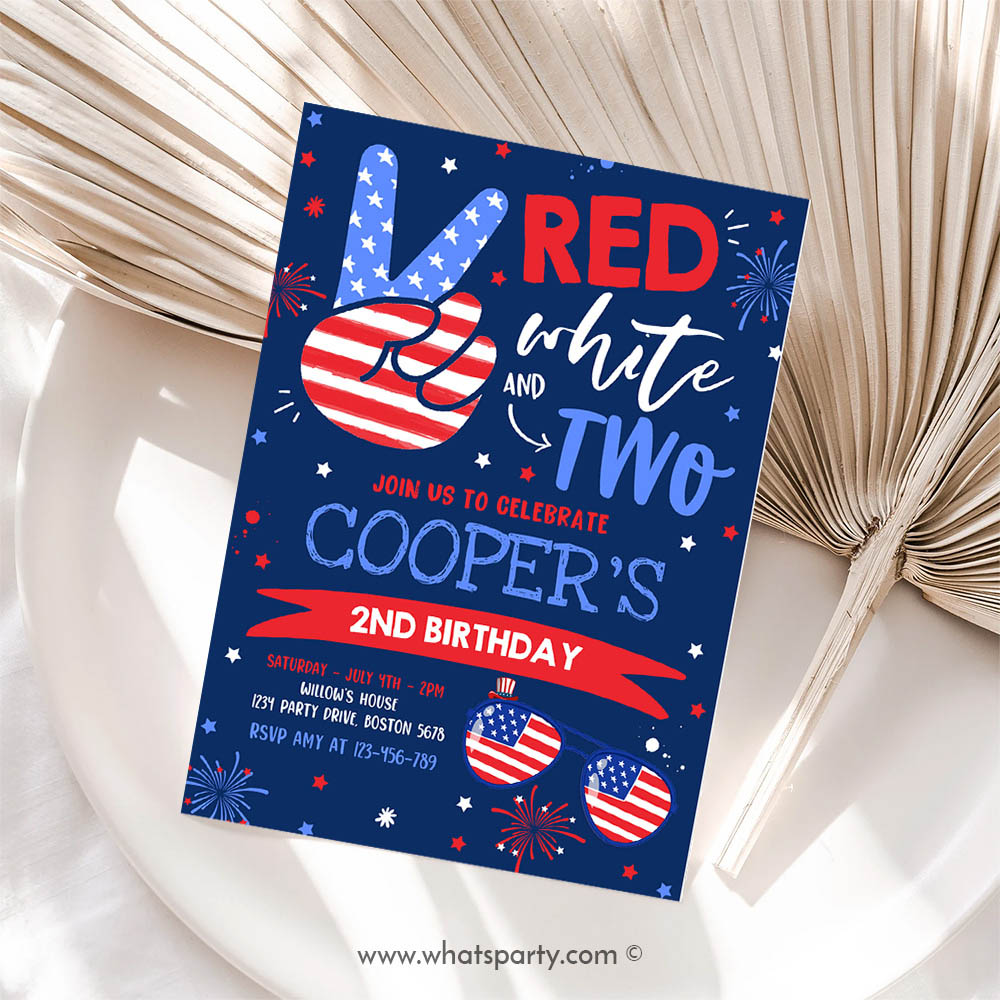 4th Of July Invitation, 4th Of July Red White And Two 2nd Birthday Party, Memorial Day Party Invitation