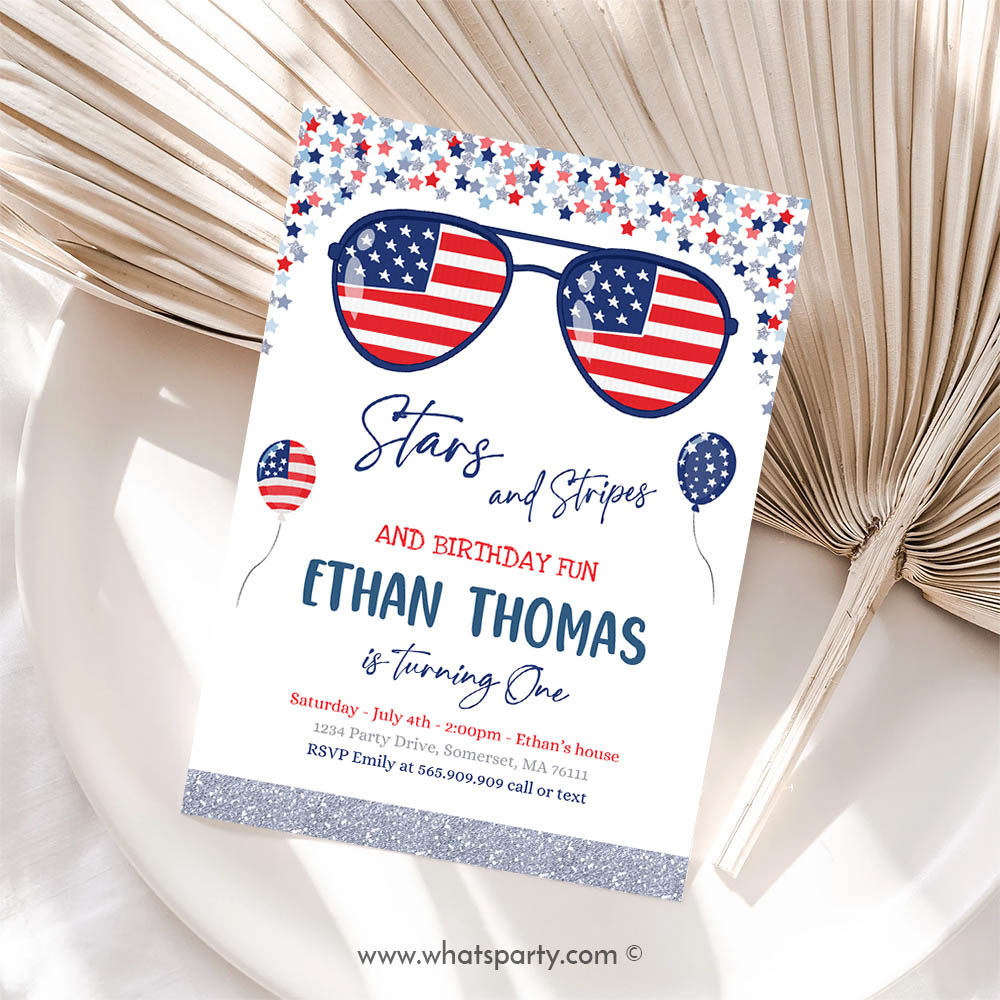 4th Of July Invitation, 4th Of July Stars & Stripe 1st Birthday, Memorial Day Independence Day Party Invitation