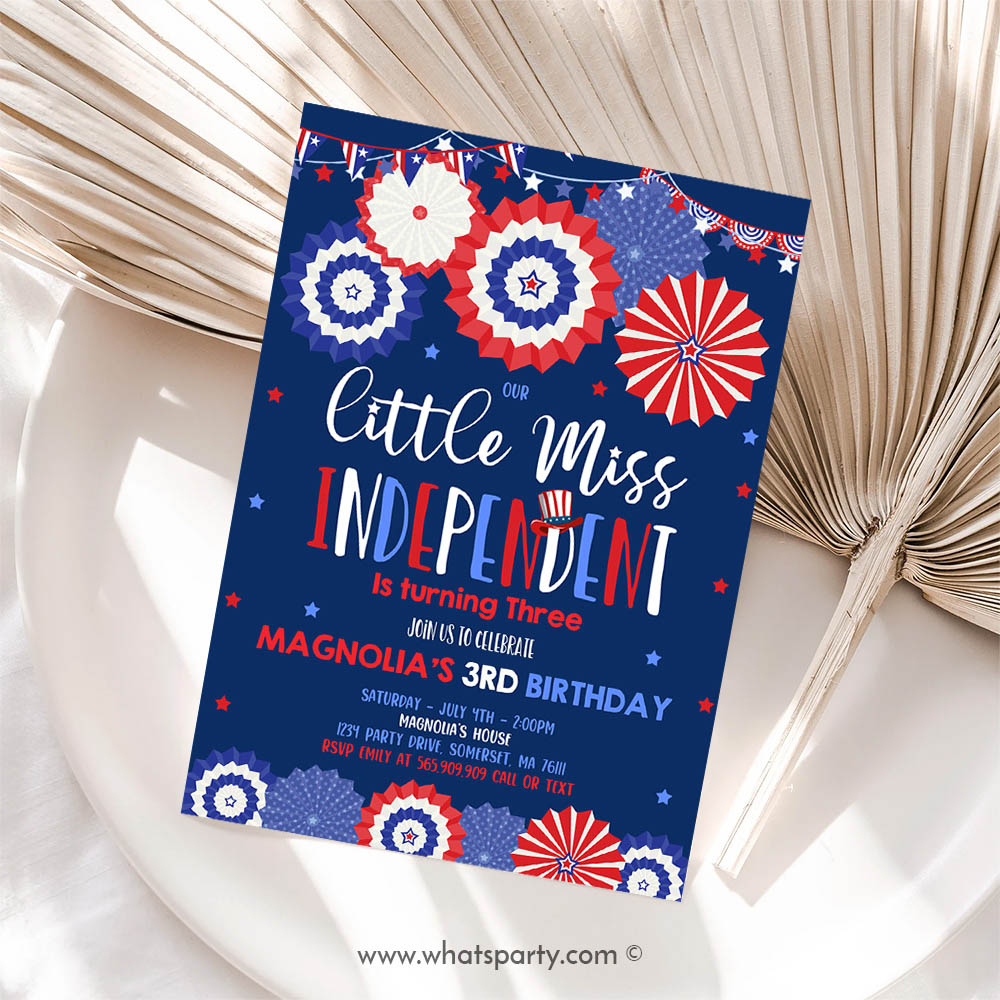 4th Of July Invitation, 4th Of July Birthday Invitation 4th Of July Little Miss Independent Invitation