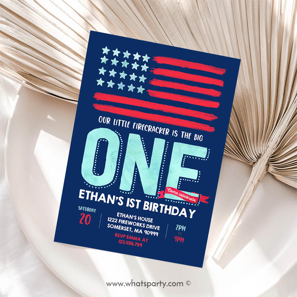 4th Of July Invitation, Vintage 4th Of July Patriotic Birthday, Red White And Blue Invitation