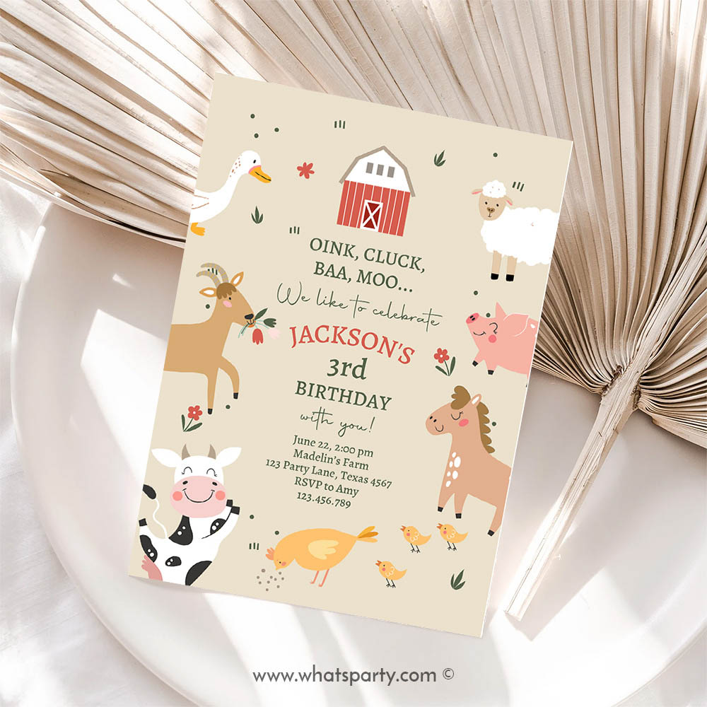 Farm Animal Invitation, Farm Animals Birthday Invitation