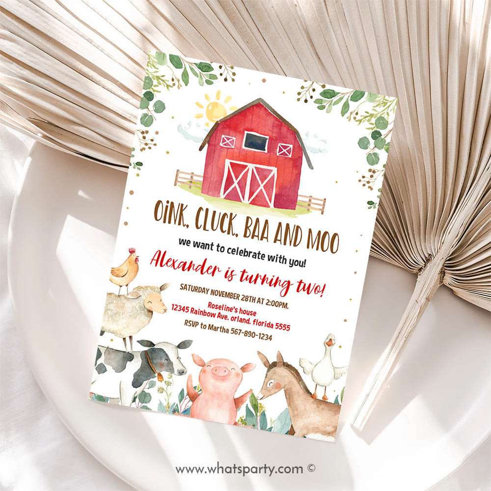 Farm Animal Invitation, Farm Birthday Invitation, Boy Barn Party Invitation, Farm Animals Barnyard Boy Invitation