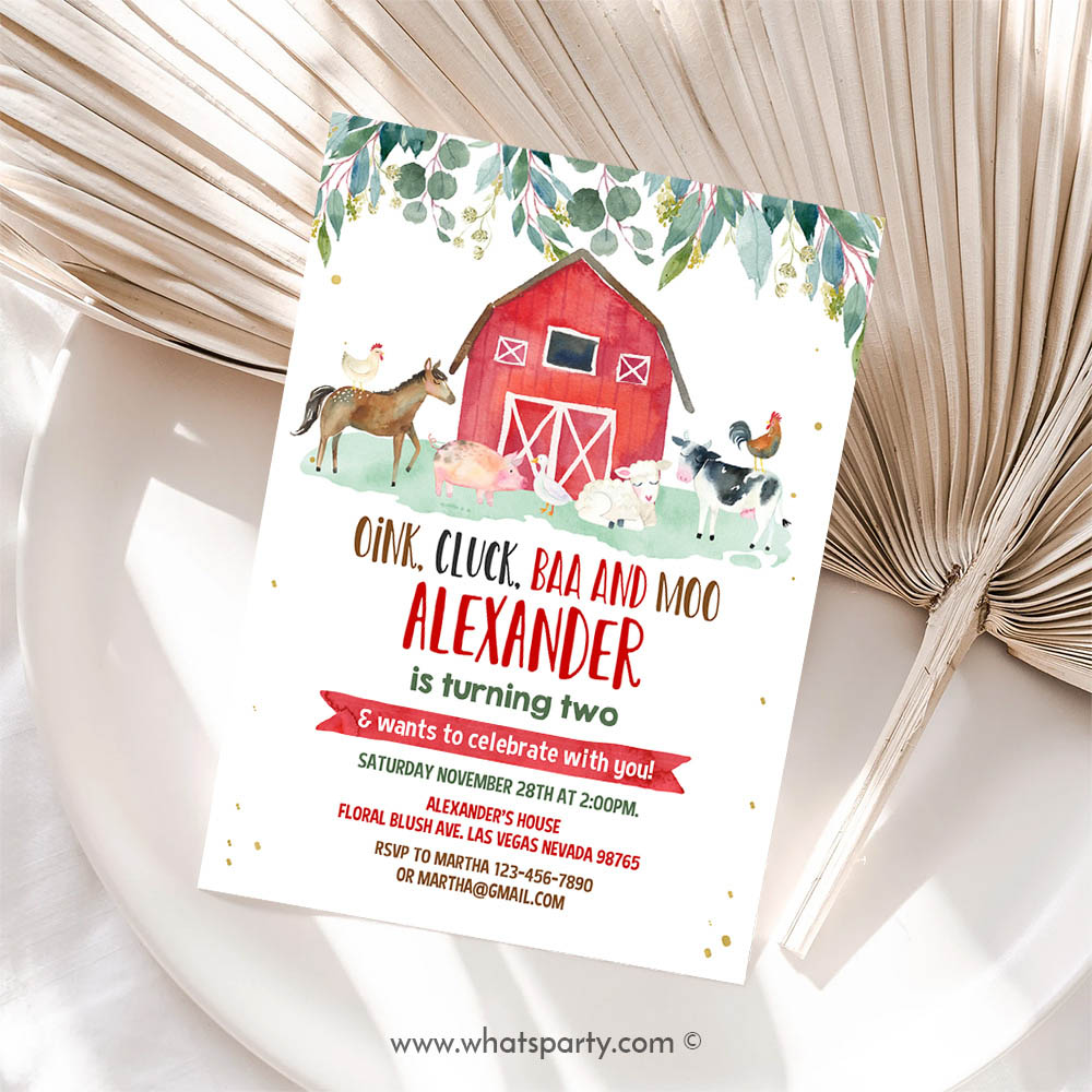 Farm Animal Invitation, Farm Birthday Invitation, Boy Barn Party Invitation, Farm Animals Barnyard Invitation