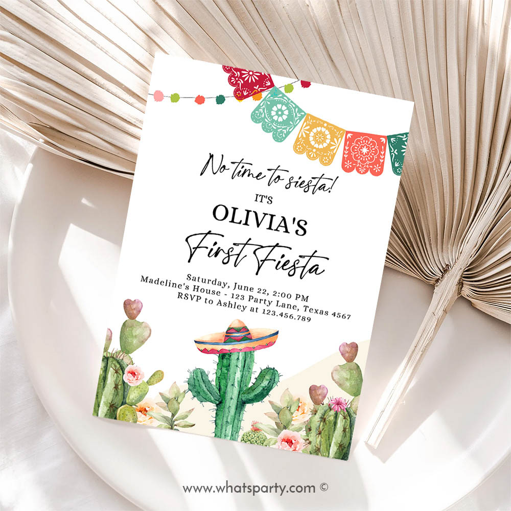 Floral Invitation, Mexican Cactus Succulent Desert Floral Girl Kids Invitation Template Invitation