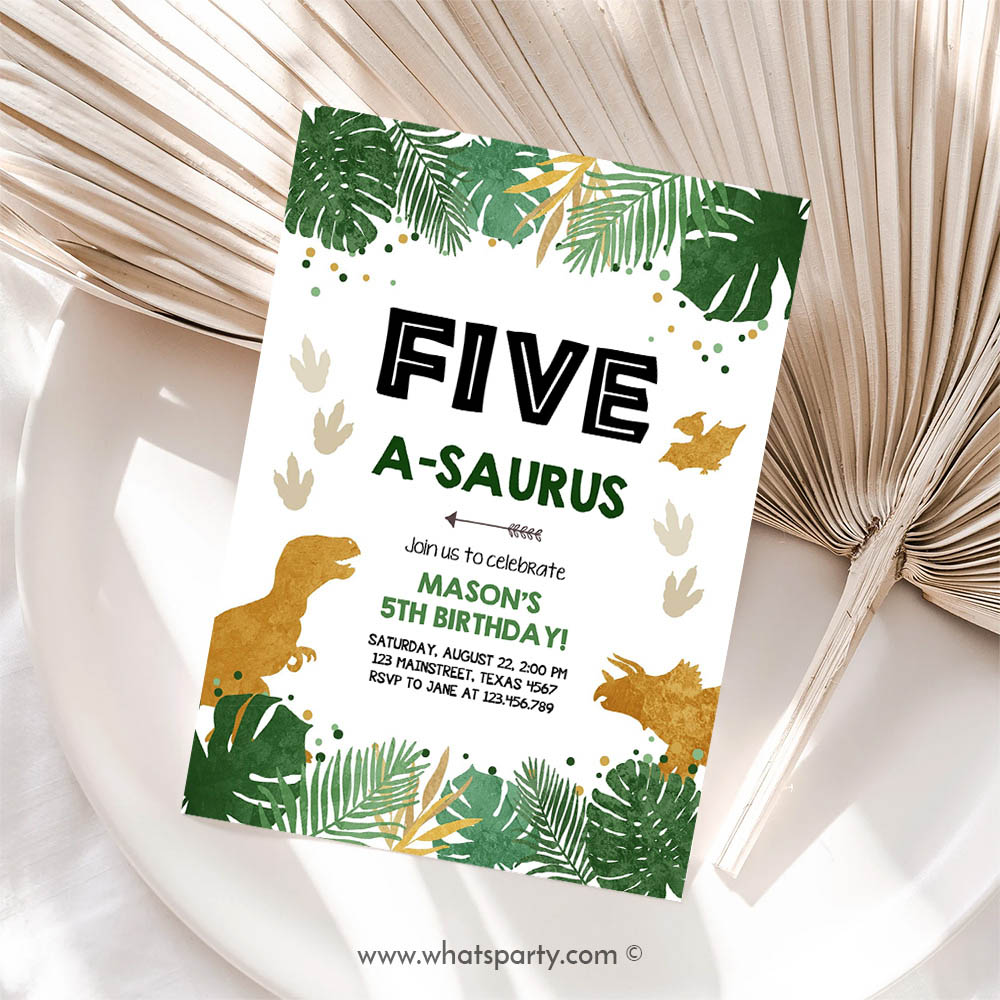 Five-A-Saurus Birthday Invitation