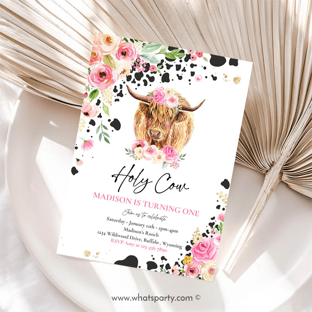 Holy Cow Invitation, Holy Cow I'm One 1st Birthday, Birthday Party Invitation