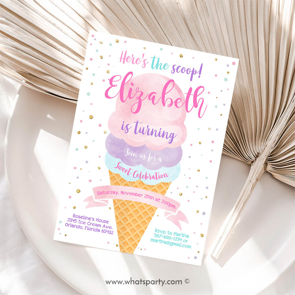 Ice Cream Invitation, Ice Cream Birthday Invitation