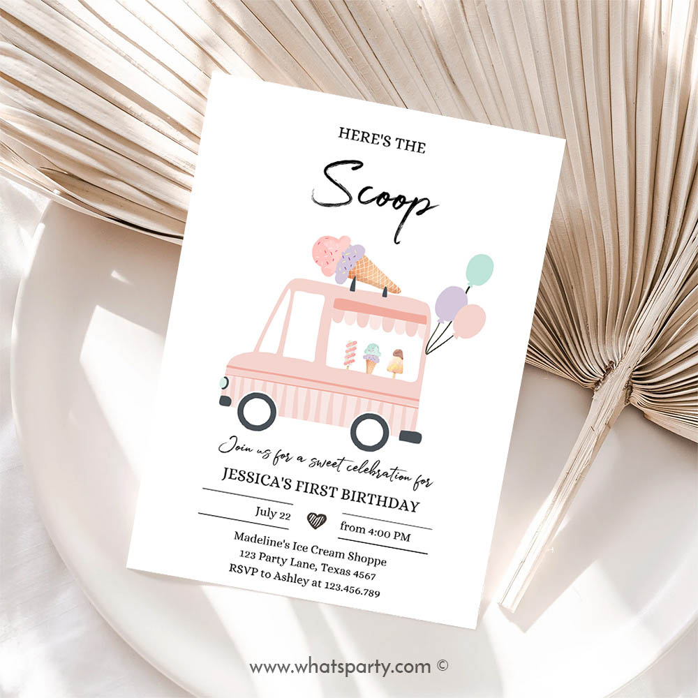 Ice Cream Invitation, Ice Cream Truck Invite, Modern Ice Cream Shoppe Van The Scoop Invitation