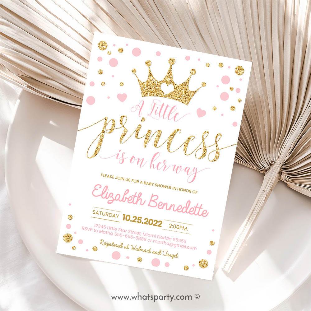 Princess Invitation, Princess Baby Shower Invitation, Pink and Gold Little Princess Invitation, Gold Invitation