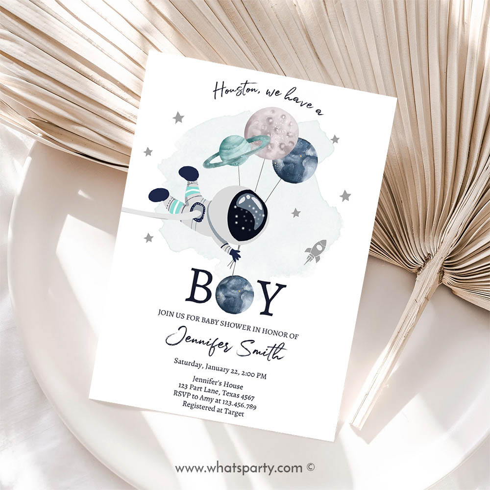 It's a Boy Blue Planets Moon Invitation