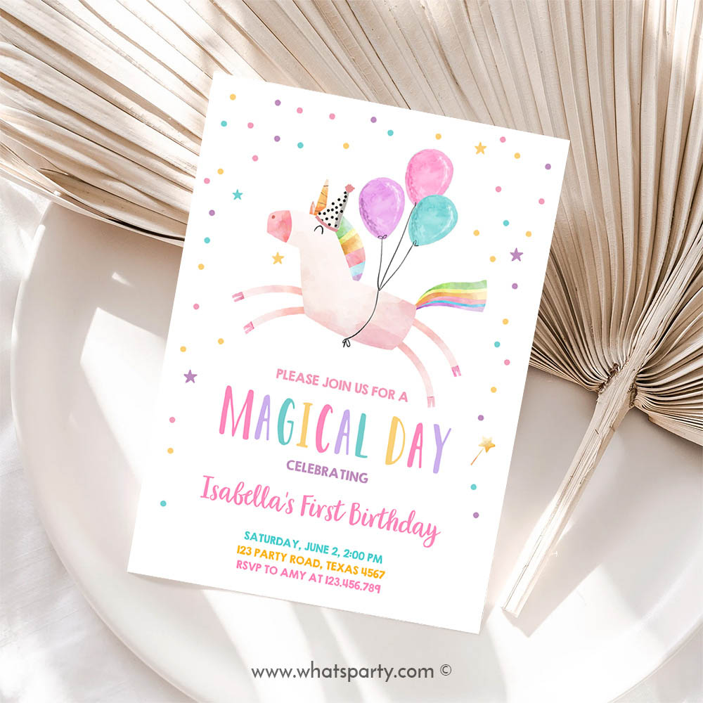 Magical Party Invitation Girl Pink First Birthday, Birthday Invitation