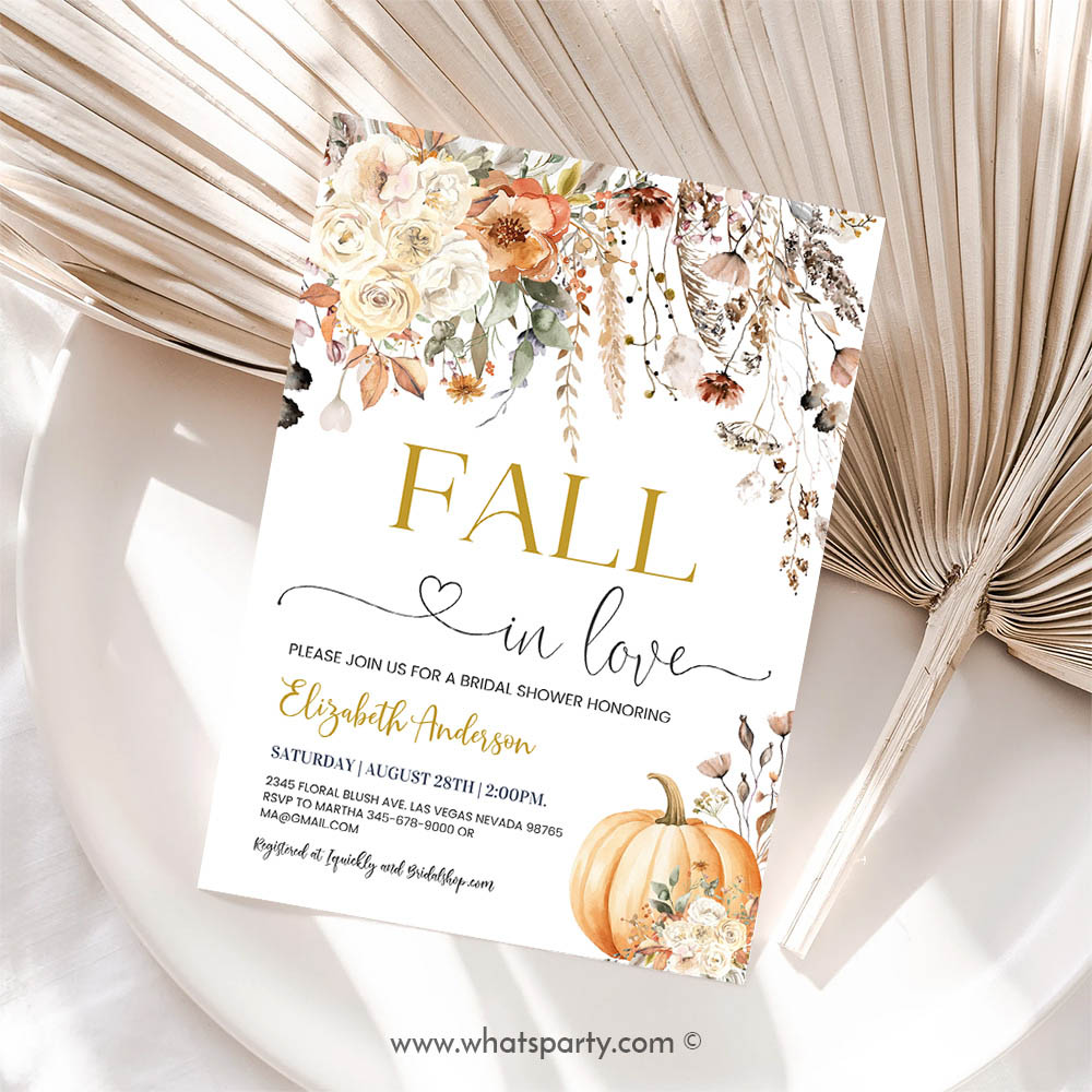 Floral Invitation, Fall in Love Bridal Shower Invitation Fall Floral Bridal Shower Invite Bridal Brunch