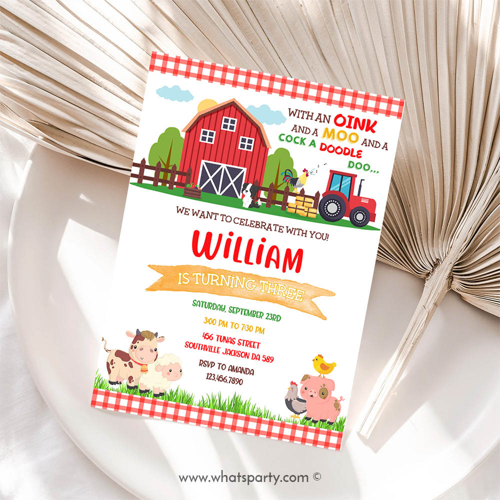 Farm Animal Invitation, Farm Birthday Kids Invitation, Farm Animals Birthday Invitation, Barnyard Invitation, Farm Invitation