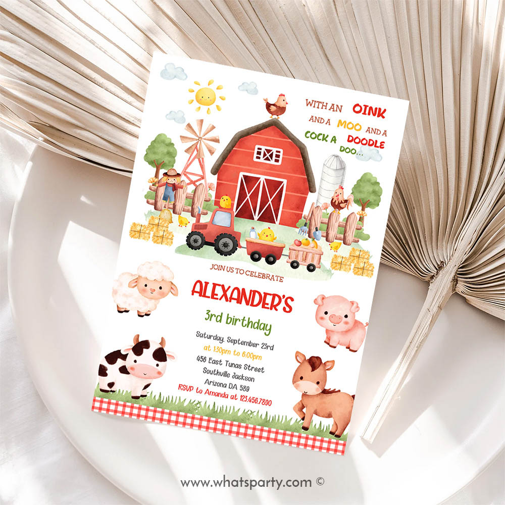 Farm Animal Invitation, Farm Birthday Party Invitation, Farm Animals Birthday Invitation, Farm thank you Invitation