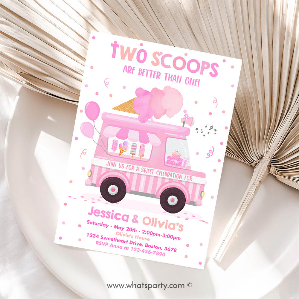 Ice Cream Invitation, Ice Cream Truck Twin Birthday Invitation, Twin Ice Cream Birthday Invitation, Two Scoops Are Better Than One Twin